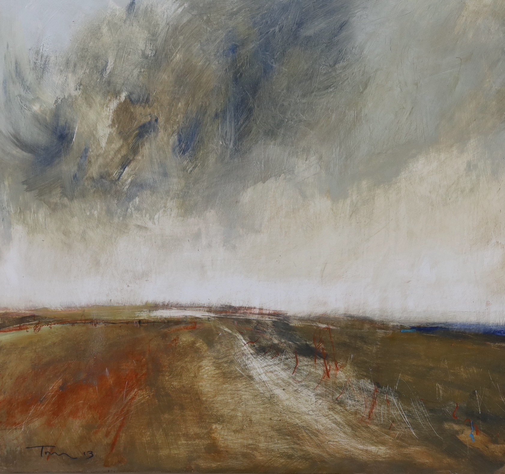 Tom Homewood (Contemporary British), two oils on board, Open landscapes, indistinctly signed and dated '13, 60 x 60cm and 40 x 40cm